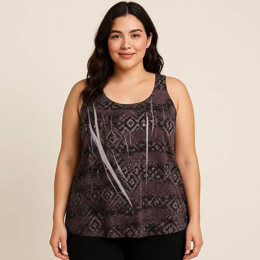 Womens George Plus Size 2X Brown Print Tunic Tank Top Casual